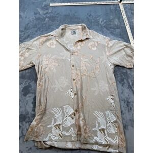 Cabali Men's Beige Tropical‎ Hawaiian Shirt Button Down Short Sleeve Size L